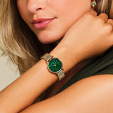 Rosefield Small Edit mesh doré fond nacre vert emeraude