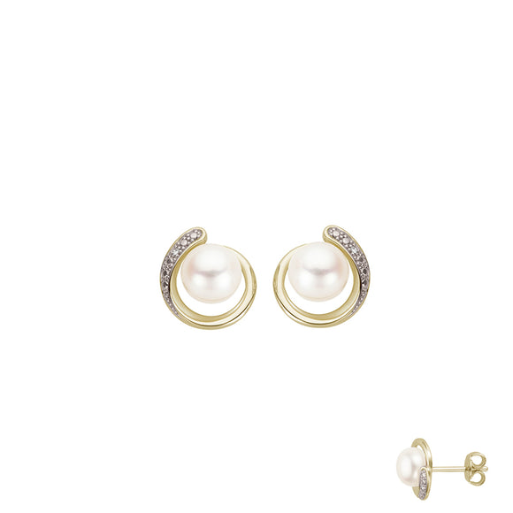Boucles d'oreilles bicolores en or 18ct avec perles et diamants