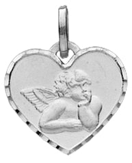 Médaille coeur ange or blanc 18ct 361-86