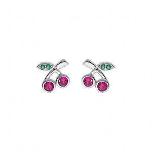 Boucles cerises en argent avec zirconium fuchsia et vert