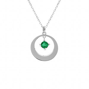 COLLIER ARGENT RHODIÉ PENDENTIF CERCLE OXYDE VERT 40+5CM 654z-2155