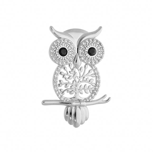 Broche en argent et zirconiums Hibou + arbre de vie 695-13