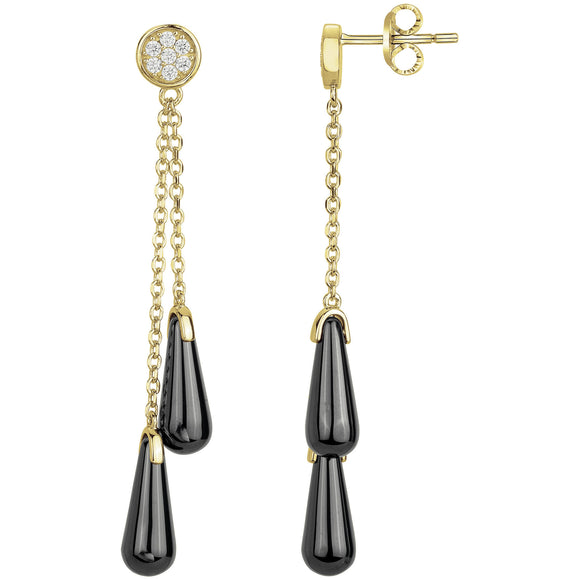 Boucles d'oreilles en acier doré et céramique noire 880J595