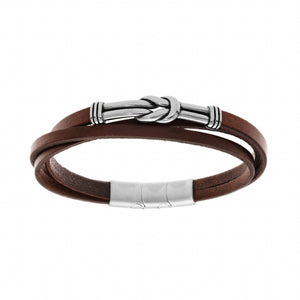 Bracelet en cuir marron et nœud en acier 842-1397