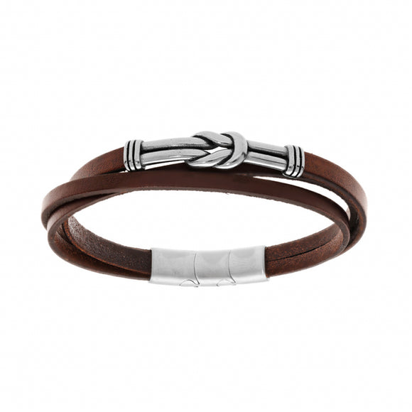 Bracelet en cuir marron et nœud en acier 842-1397