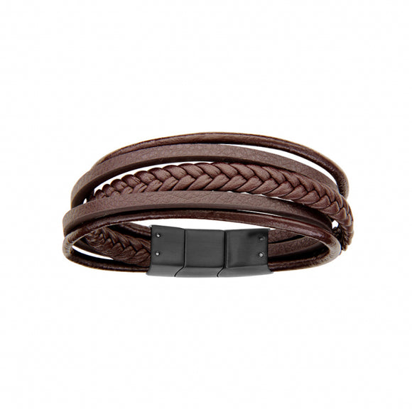 Bracelet cuir marron et acier 842-1461