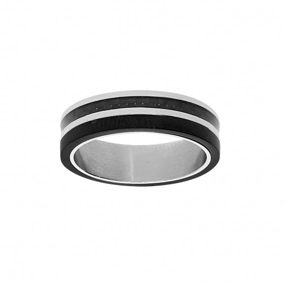 Bague en acier avec PVD noir et carbone 810-742