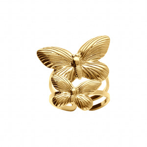 Bague papillons en acier doré 810j546