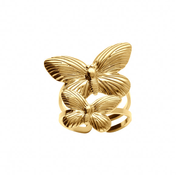Bague papillons en acier doré 810j546