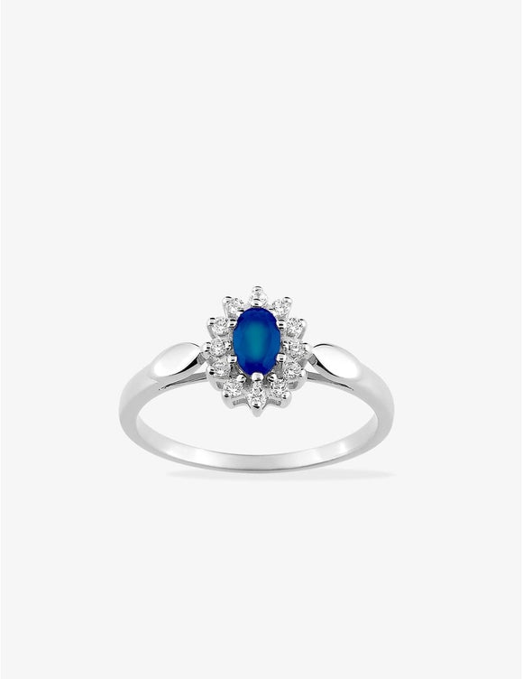 Bague or blanc 9ct saphir et zirconium 402-77
