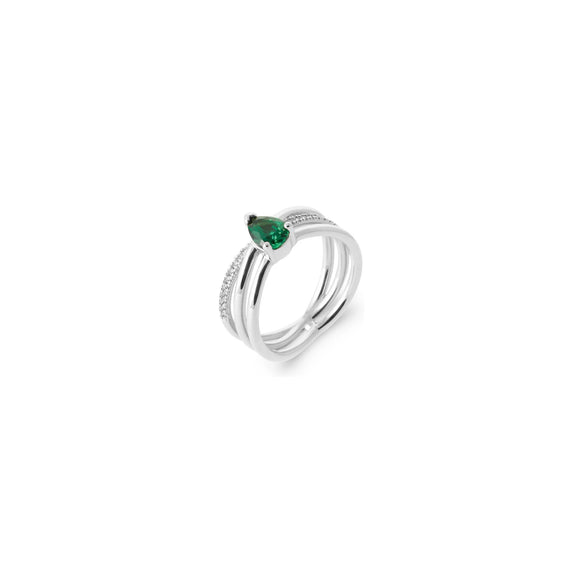 Bague en argent avec zirconium vert et blancs 611-3879