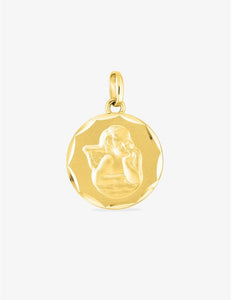 Médaille ronde avec ange en or jaune 18ct 369-348