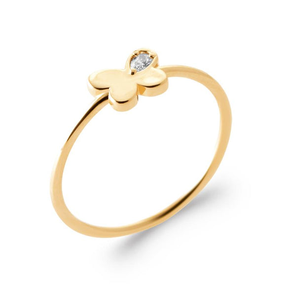 Bague en plaqué or papillon et zirconium