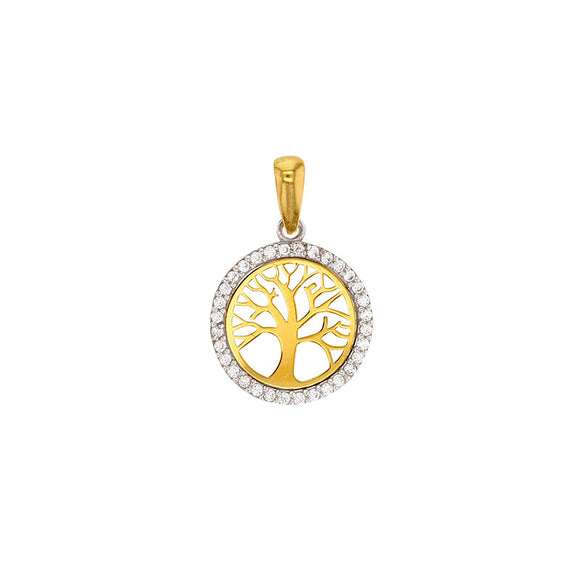 Pendentif arbre de vie en or jaune 18ct et zirconium