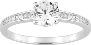 Bague solitaire accompagné en argent rhodié et zirconium 611-4005
