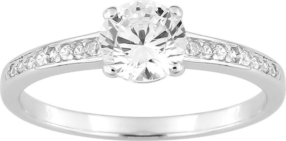 Bague solitaire accompagné en argent rhodié et zirconium 611-4005