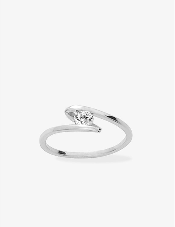Bague solitaire en argent rhodié et zirconium 611-4003