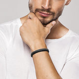 Bracelet en acier et cuir noir homme 842-1436