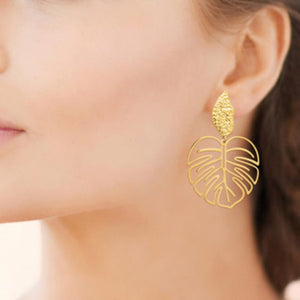 Boucles d'oreilles feuilles de palmier en acier doré 880j1206