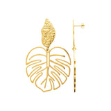 Boucles d'oreilles feuilles de palmier en acier doré 880j1206