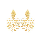 Boucles d'oreilles feuilles de palmier en acier doré 880j1206