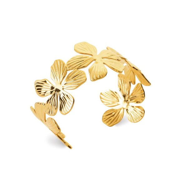 Bracelet Jonc fleurs en acier doré 840j-1020