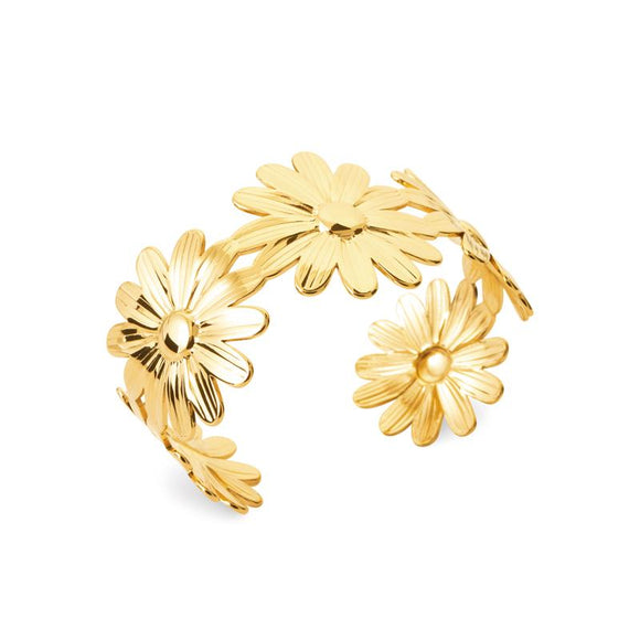 Bracelet Jonc fleurs marguerite en acier doré 840j-1074