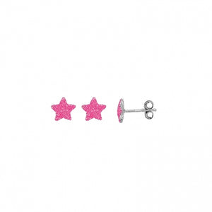 Boucles étoiles émail pailleté rose 684-1673