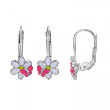 Boucles dormeuses Argent fleur + émail 685-1058