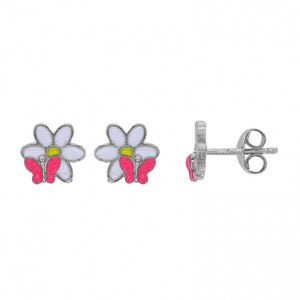 Boucles Argent fleur + émail 684-1636