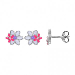 Boucles Argent fleur + émail 684-1632