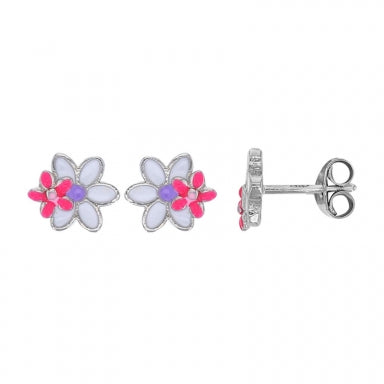 Boucles Argent fleur + émail 684-1632