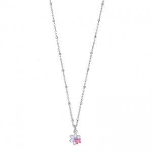 Collier argent + fleurs émail 654e-359