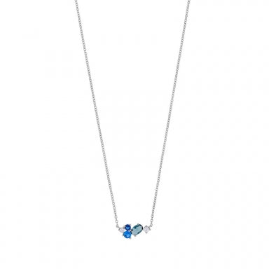 Collier ligne d'oxydes bleus et blancs, tailles rondes et ovales