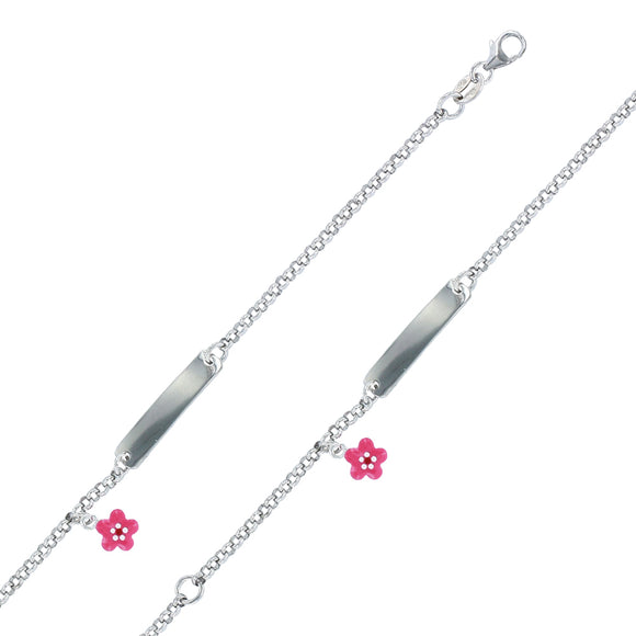 Bracelet d'identité enfant + fleur émail rose 644-632