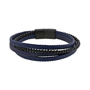 Bracelet cuir noir et bleu 842-1449