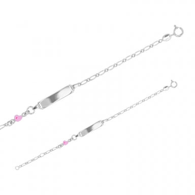 Bracelet d'identité enfant + coeur émail rose 644-633