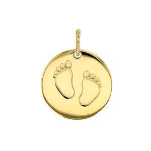 Médaille ronde avec empreintes de pieds en plaqué or 760-194