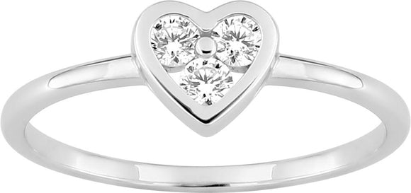 Bague solitaire coeur en argent rhodié et zirconium 611-4008