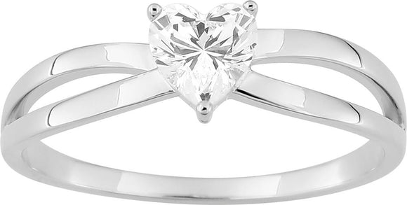 Bague solitaire en argent rhodié et zirconium 611-3999