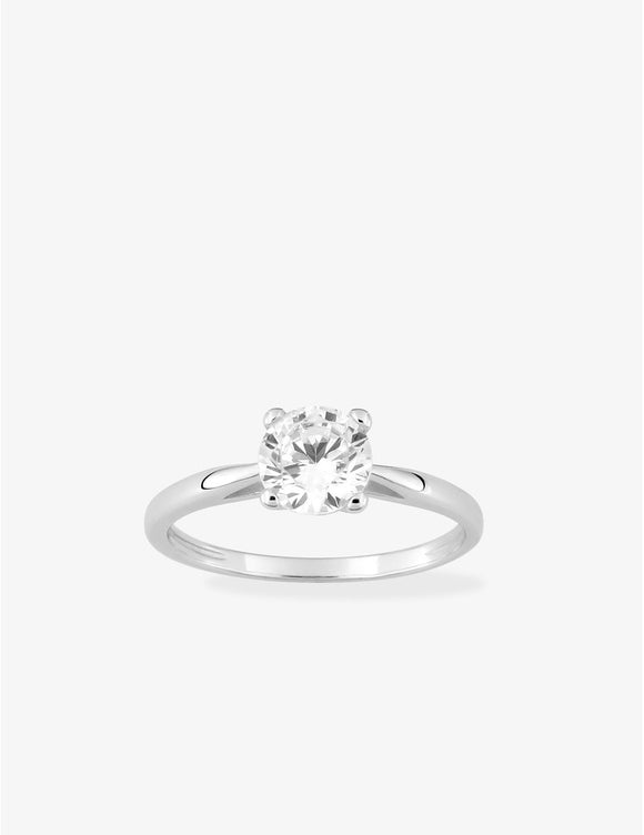 Bague solitaire en argent rhodié et zirconium 611-4000
