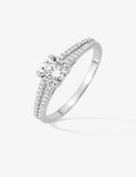Bague solitaire accompagné en argent rhodié et zirconium 611-4085