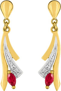 Boucles d'oreilles en or bicolore + rubis + diamant 9ct 482-38