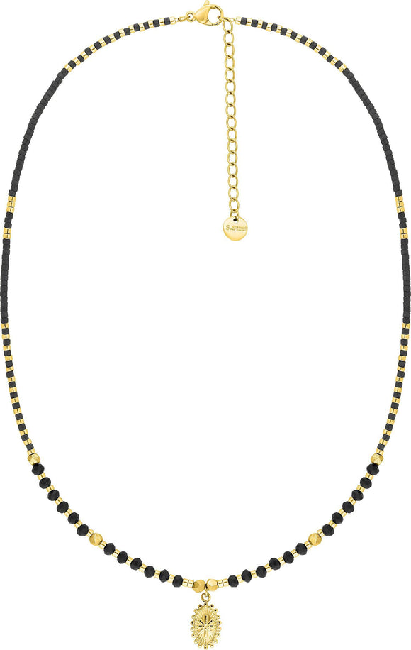 Collier en acier doré et perles noires 432467