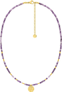 Collier en acier doré + améthyste 850j-437