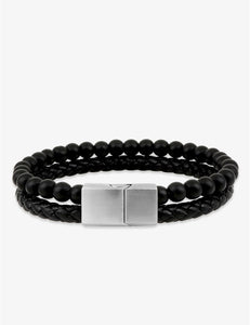Bracelet cuir et pierres noires 842-1465