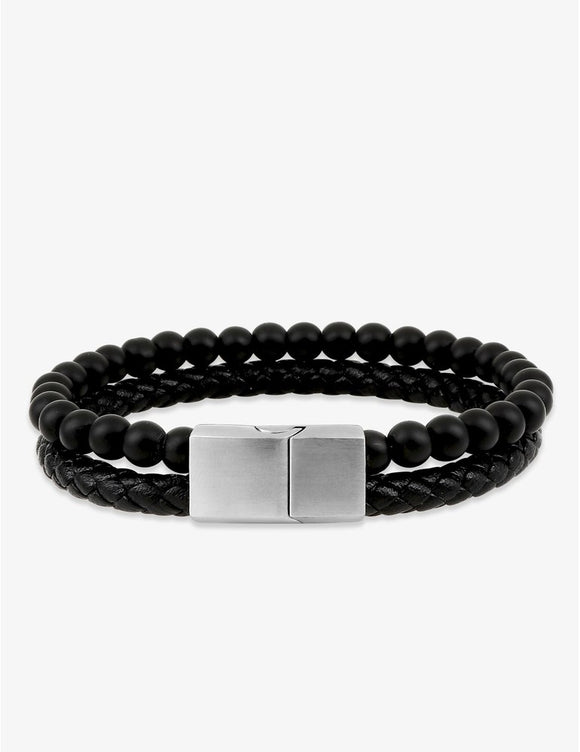 Bracelet cuir et pierres noires 842-1465