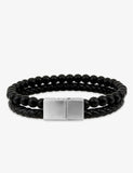 Bracelet cuir et pierres noires 842-1465