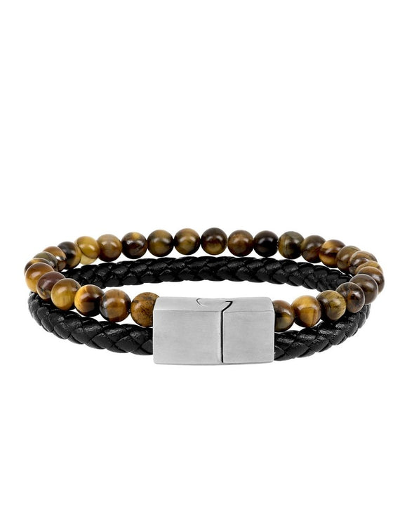Bracelet cuir et pierre oeil de tigre 842-1469
