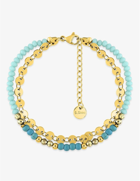 Bracelet acier doré + turquoise synthétique